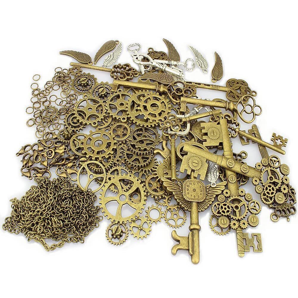 4591 230 Gram Antiqued Bronze/Silver Metal Skeleton Keys and Wings, Bronze